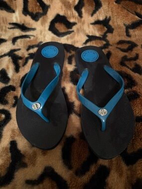 Coach Blue and Black Allison Flip Flops